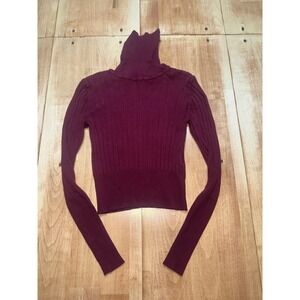 Zara Womens Ribbed Turtleneck Sweater‎ Burgundy Long Sleeve Slim Fit Medium